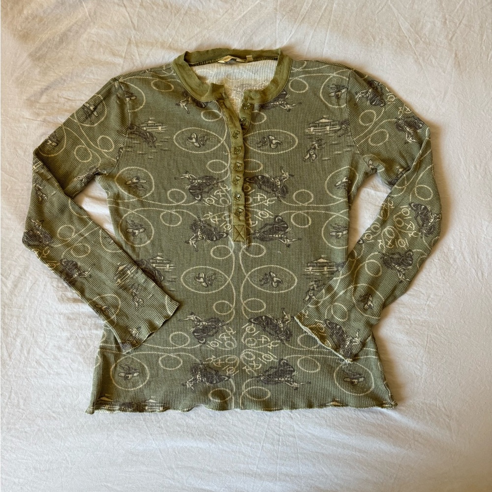 Olive Green Patterned Women's Henley Sweater